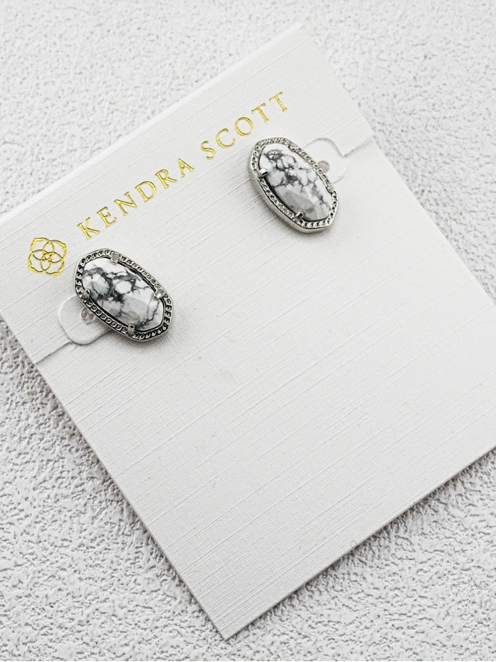 Kendra Scott White Marbled Howlite Oval Stud Earrings